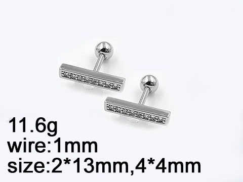 Aretes laminado plateado 1.3m con fila pedrería