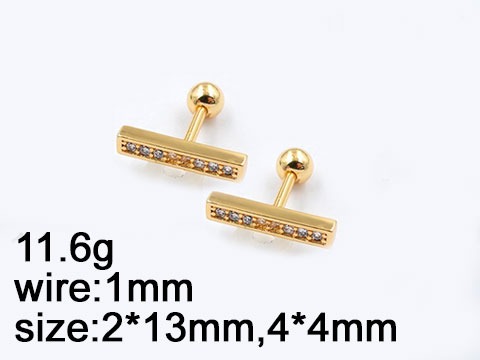 Aretes laminado dorado 1.3m con fila pedrería