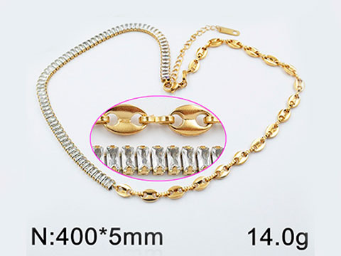 Set dorado Gargantilla y Pulsera doble eslabón con pedrería al lado