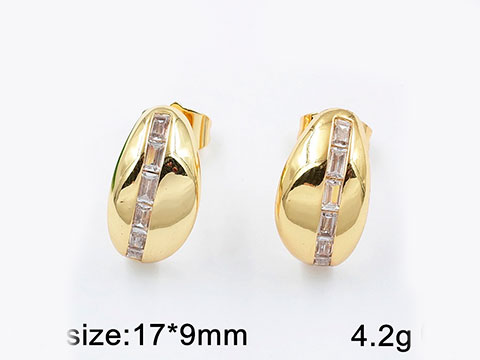 Aretes dorados pegados 1.7cm fila pedrería blanca