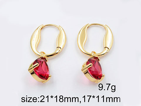 Argollas doradas piedra fucsia colgante