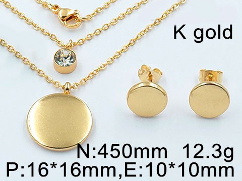 Set dorado doble cadena y dije redondo 1cm