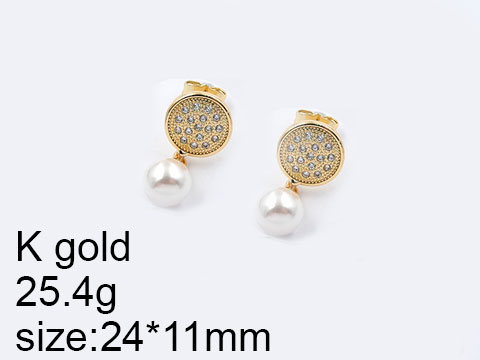 Aretes dorados círculo con pedrería y perlita colgante