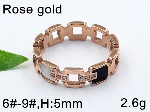 Anillo rose gold eslabón cuadrado con nácar y negro