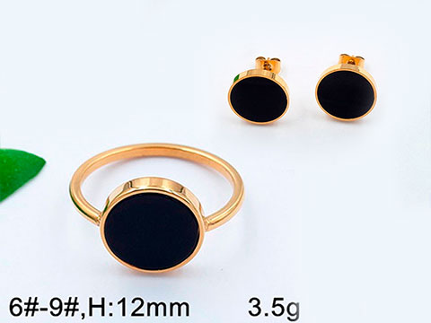 Set dorado aretes y anillo #7 círculo 1.2cm con negro