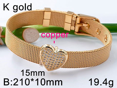 Brazalete dorado 1cm charm corazón con pedrería