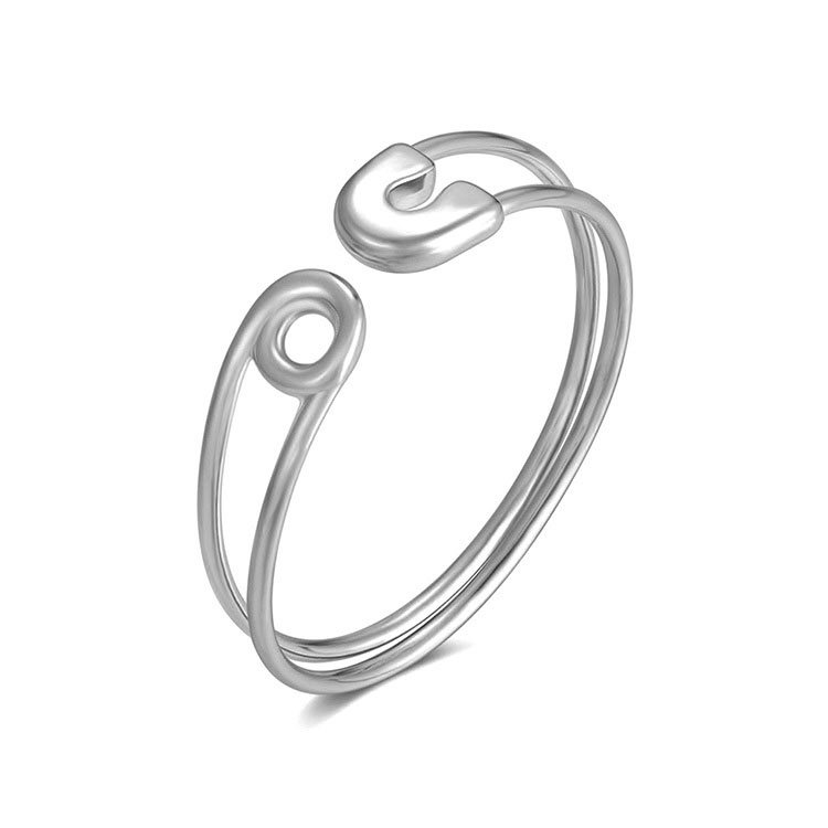 Anillo plateado diseño gancho abierto