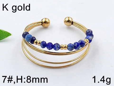 Anillo dorado abierto cristales azules