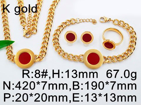 Set dorado eslabón 7mm dije circular rojo anillo #8