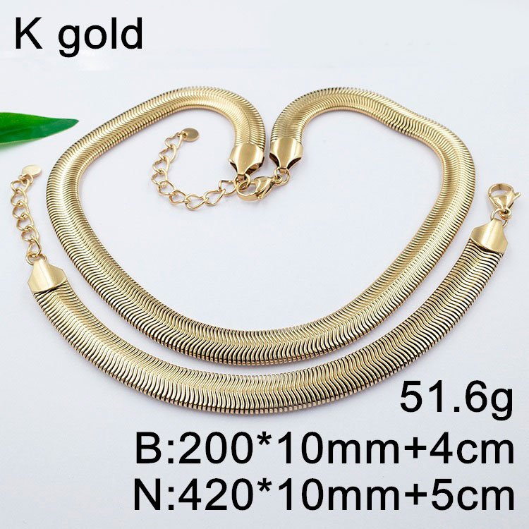Set dorado gargantilla y pulsera eslabón plano 1cm
