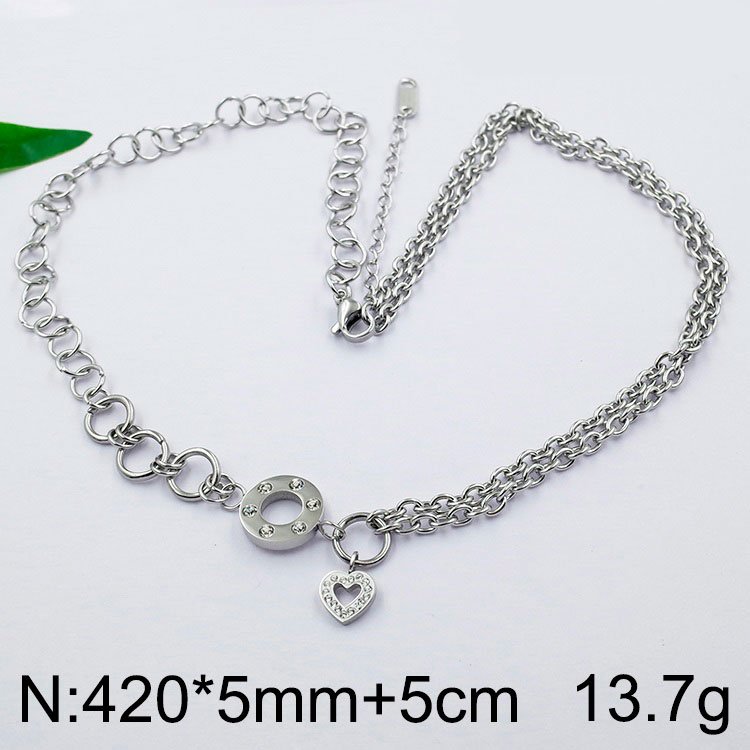 Collar plateado doble cadena circular