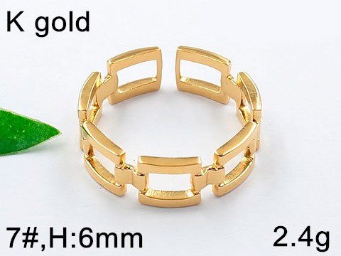 Anillo dorado abierto diseño cuadros unidos 6mm