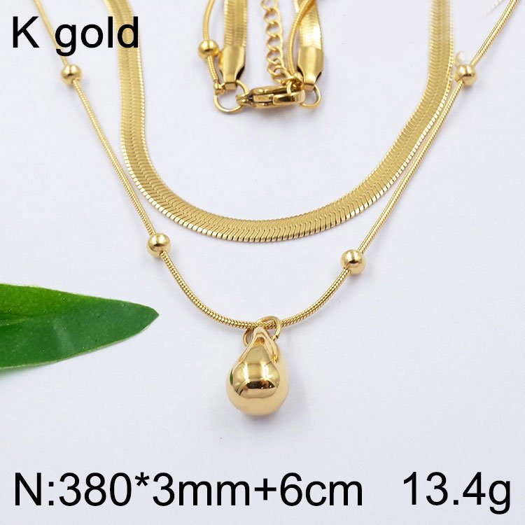 Collar dorado cadena plana 38cm y cadena bolitas y dije gotita