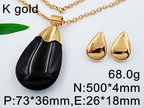 Set dorado dije gota grande piedra negra