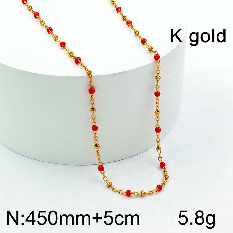 Collar dorado 45cm bolitas rojas
