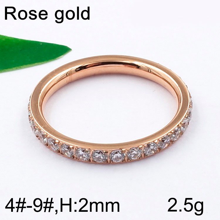 Anillo rose gold banda delgada circonias 2mm