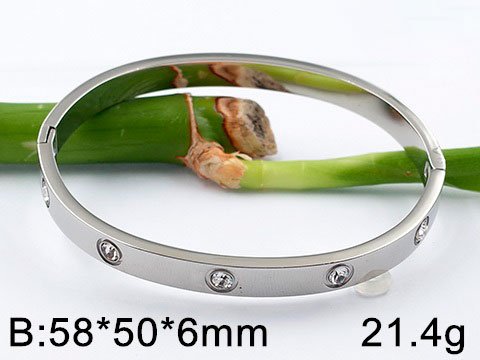 Brazalete plateado 6mm pedrería blanca 5.8cm