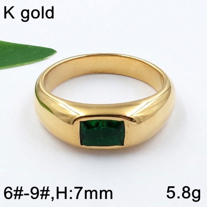 Set dorado Huggies y anillo piedra verde rectangular