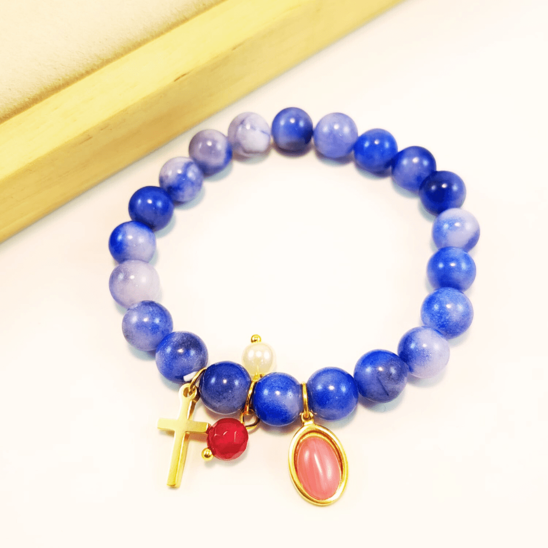 Pulsera elástica piedras celestes 9mm dijes colgantes