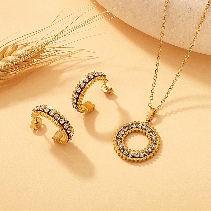 Set dorado Collar dije y argollas c/pedrería