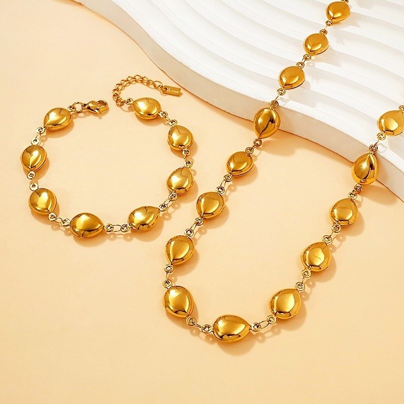 Set dorado collar45cm y pulsera gotas 4mm